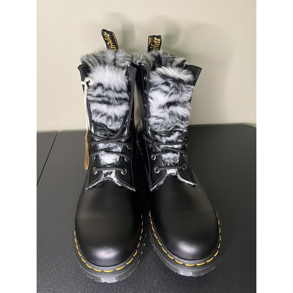 Womens Dr. Martens  Black / Zebra 1460 8-Eye Serena Boot Size 10 NWT